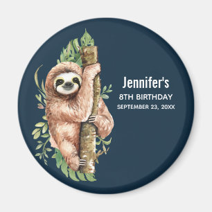 Cute Watercolor Sloth & Tropical Löv Birthday Magnet