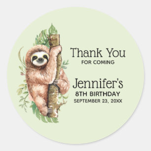 Cute Watercolor Sloth & Tropical Löv Birthday Runt Klistermärke