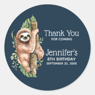 Cute Watercolor Sloth & Tropical Löv Birthday Runt Klistermärke
