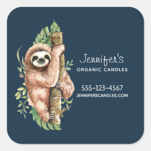 Cute Watercolor Sloth & Tropical Löv Business Fyrkantigt Klistermärke