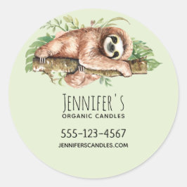 Cute Watercolor Sloth & Tropical Löv Business Runt Klistermärke