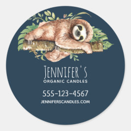Cute Watercolor Sloth & Tropical Löv Business Runt Klistermärke