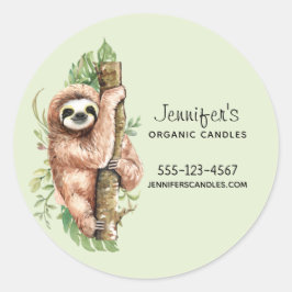 Cute Watercolor Sloth & Tropical Löv Business Runt Klistermärke