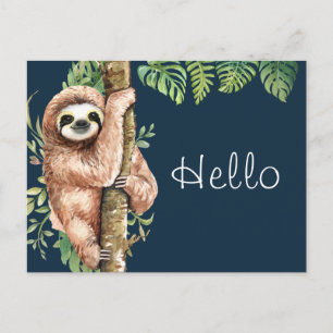 Cute Watercolor Sloth & Tropical Löv Hej Vykort