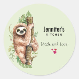 Cute Watercolor Sloth & Tropical Löv Kitchen Runt Klistermärke