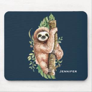 Cute Watercolor Sloth & Tropical Löv Musmatta