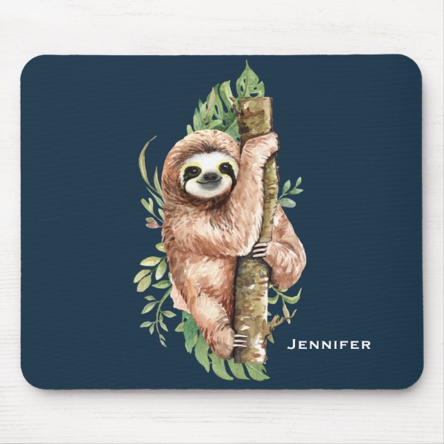 Cute Watercolor Sloth & Tropical Löv Musmatta (Framsidan)