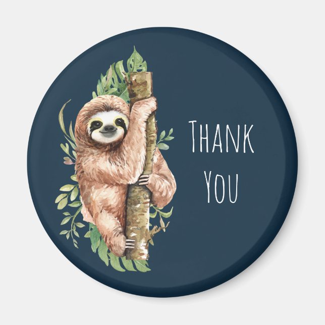 Cute Watercolor Sloth & Tropical Löv Tack Magnet (Framsidan)