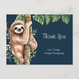 Cute Watercolor Sloth & Tropical Löv Tack Vykort