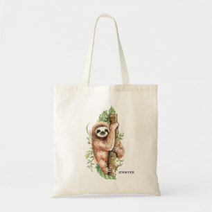 Cute Watercolor Sloth & Tropical Löv Tygkasse