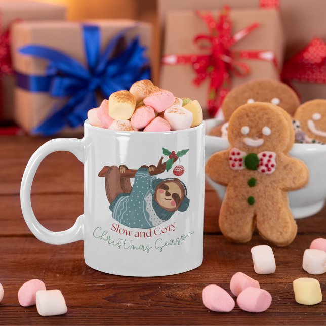 Cute Watercolor Slow & Mysigt Sloth God Jul Season Kaffemugg (Skapare uppladdad)