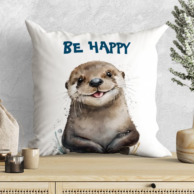 Cute Watercolor Smiling Lycklig Otter Kudde (Skapare uppladdad)