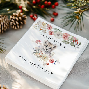 Cute Watercolor Snö Leopard Födelsedagsfest Pappersservett