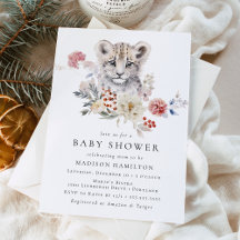 Cute Watercolor Snö Leopard Winter Baby Shower