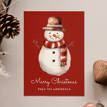 Cute Watercolor Snögubbe God jul non-Photo Julkort<br><div class="desc">Skicka festliga semesterhälsningar till dina vänner och din familj med detta vackra julkort från snögubbe. Helgdag som inte är fotokort är en illustration av en vattenfärg i snögubbe som bär en brun vinterhatt med röd och vit halsduk. Anpassa det söta julkortet i snögubbe med anpassningsbar hälsning (visas för närvarande som...</div>
