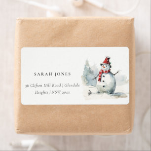 Cute Watercolor Snögubbe jul Adress Fraktsedel
