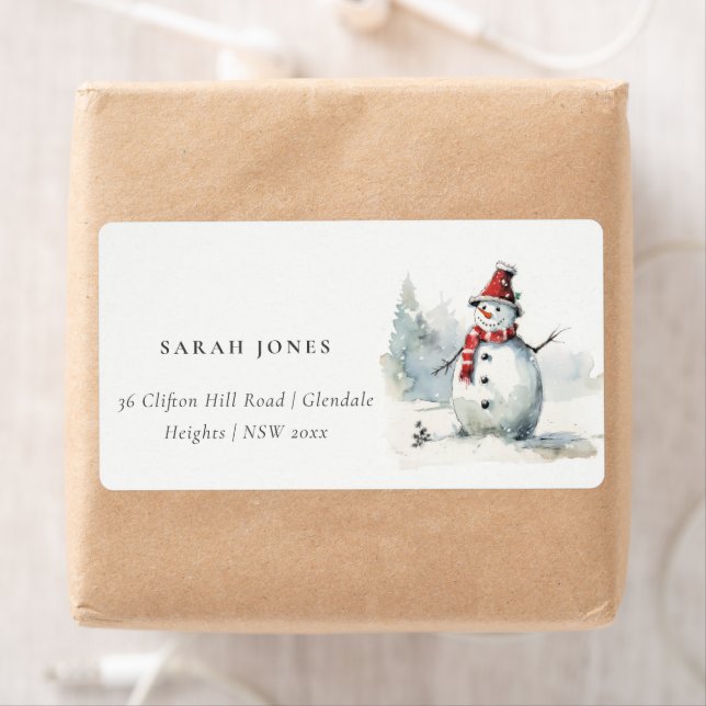 Cute Watercolor Snögubbe jul Adress Fraktsedel (Insitu)