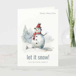 Cute Watercolor Snögubbe Låt det snöa jul Helgkort