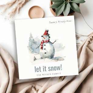 Cute Watercolor Snögubbe Låt det snöa jul Julkort