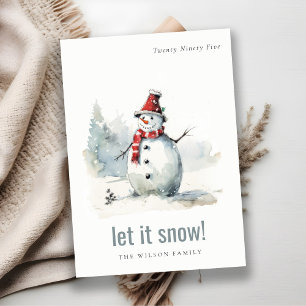 Cute Watercolor Snögubbe Låt det snöa jul Julkort