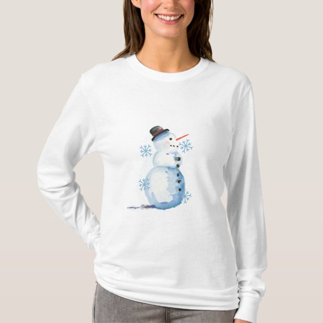 Cute Watercolor Snögubbe T Shirt (Framsida)