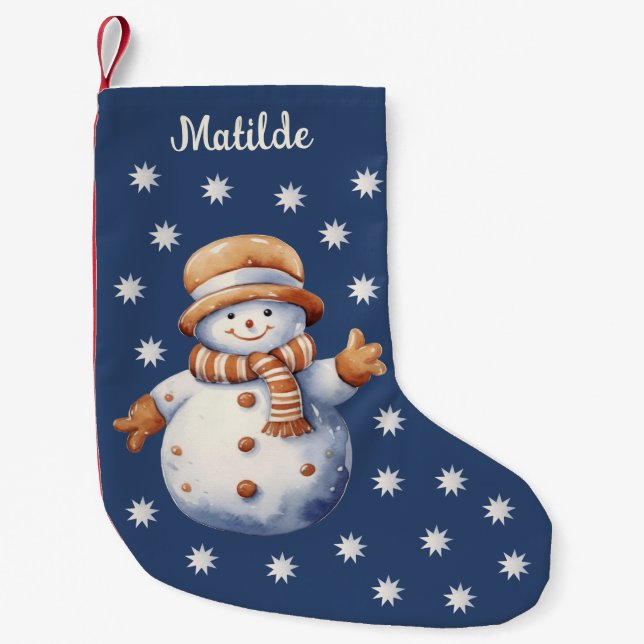 Cute Watercolor Snowman Christmas Stocking Liten Julstrumpa (Framsidan)