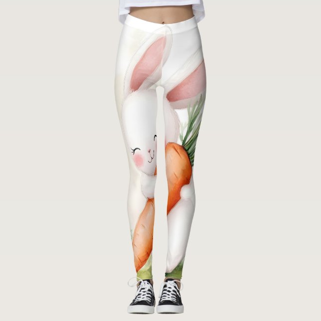 Cute Watercolor Spring Bunny Carrot Leggings (Framsida)