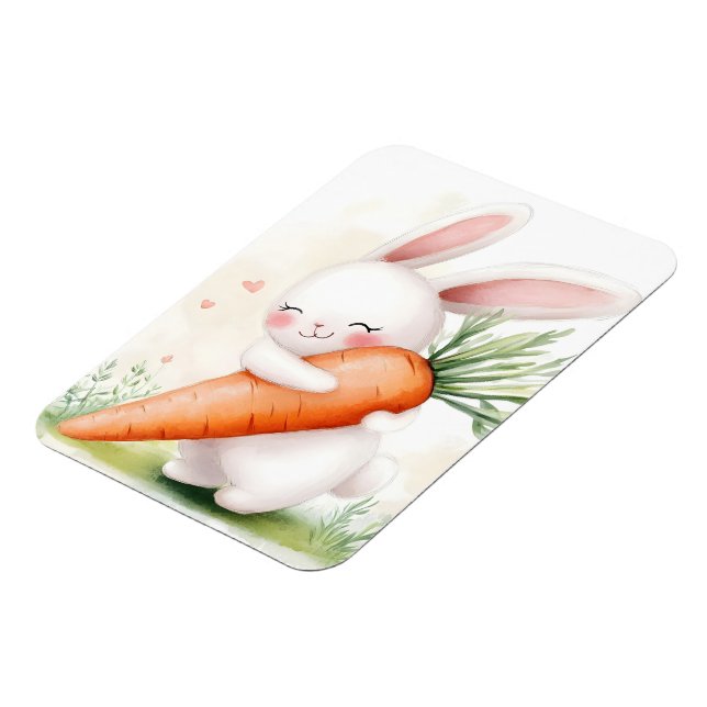 Cute Watercolor Spring Bunny Carrot Magnet (Vänstra Sidan)