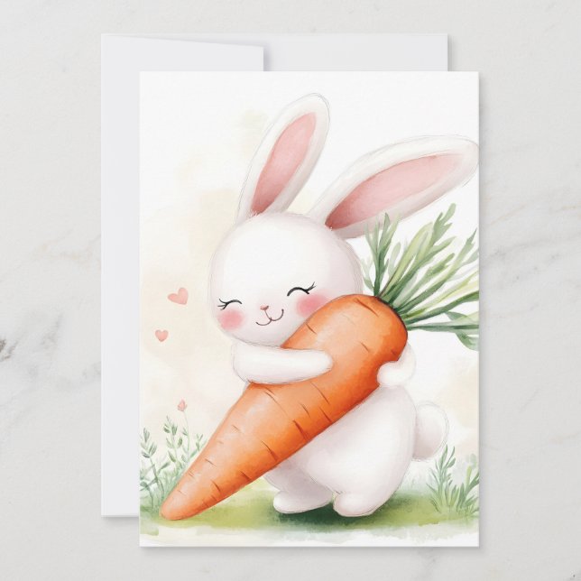 Cute Watercolor Spring Bunny Carrot Meddelande (Framsida)