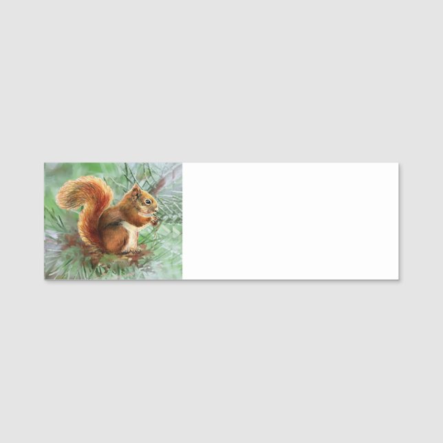 Cute Watercolor Squirrel Djurart Namnbricka (Framsida)