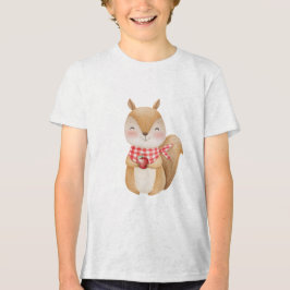 Cute Watercolor Squirrel Holding Apple Illustratio T Shirt