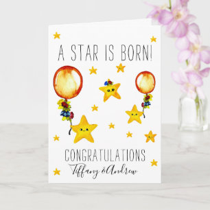 Cute Watercolor Stars-Grattisar på Nyfödd bebis Kort