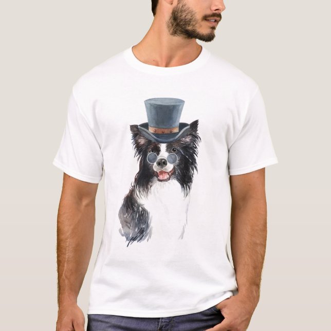 Cute Watercolor Steampunk Gräns Collie T Shirt (Framsida)