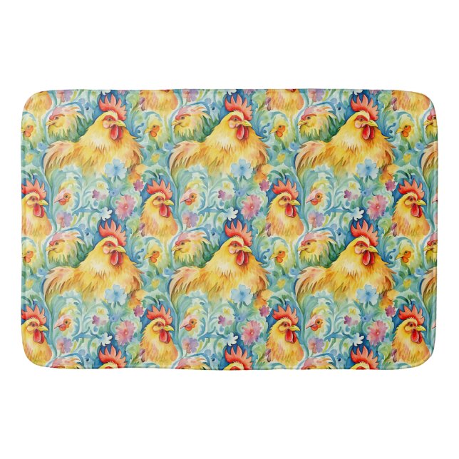 Cute Watercolor Stil Chickens Badrumsmatta (Framsidan)