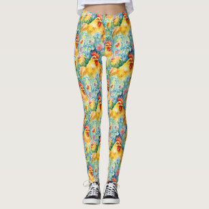 Cute Watercolor Stil Chickens Leggings