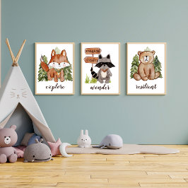 Cute Watercolor Stil Fox och Träd Text Namn Poster