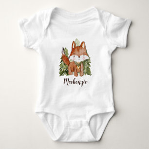 Cute Watercolor Stil Fox och Träd Text Namn T Shirt