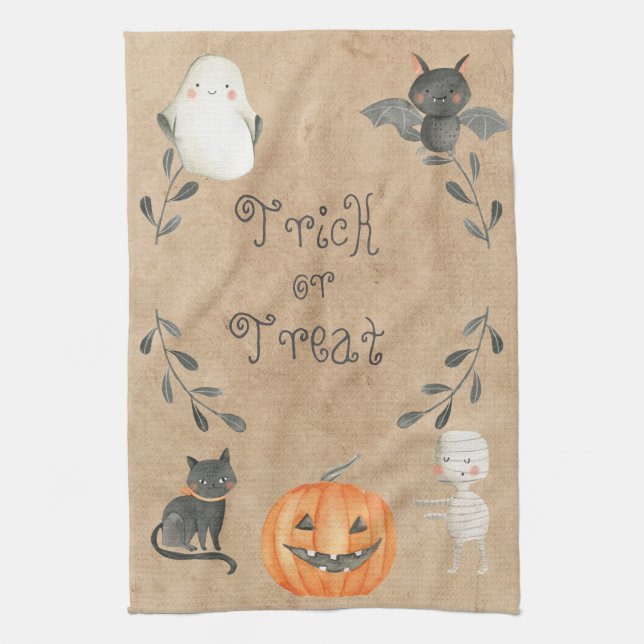 Cute Watercolor Stil Halloween-tecken Kökshandduk (Vertikal)