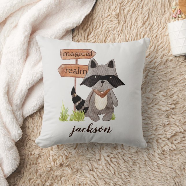 Cute Watercolor Stil Raccoon Anpassningsbar Text N Kudde (Filt)