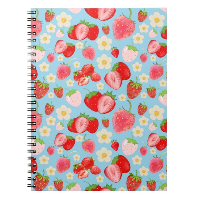 Cute Watercolor Strawberry Seamless Pattern Anteckningsbok (Framsidan)