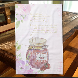 Cute Watercolor Strawberry Sylt Recipe Kökshandduk