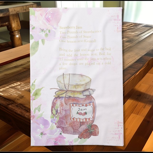 Cute Watercolor Strawberry Sylt Recipe Kökshandduk (Skapare uppladdad)