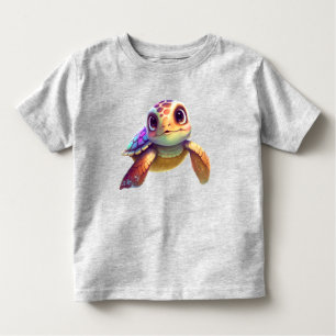 Cute Watercolor Swimming Kids Baby Lila Turtle T Shirt