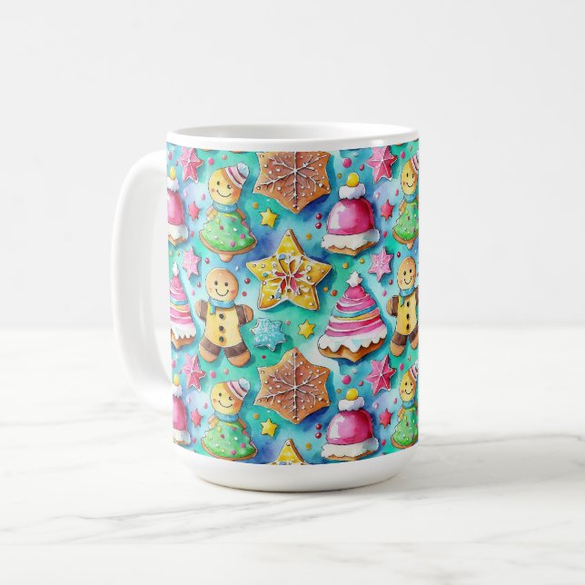 Cute Watercolor Tecknad Gingertea Cookie Kaffemugg (Framsida vänster)