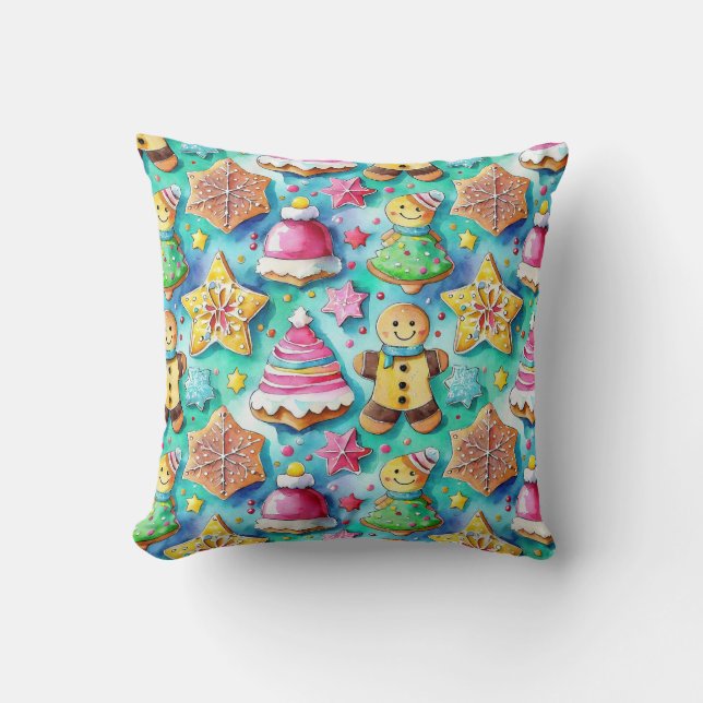 Cute Watercolor Tecknad Gingertea Cookie Kudde (Framsida)
