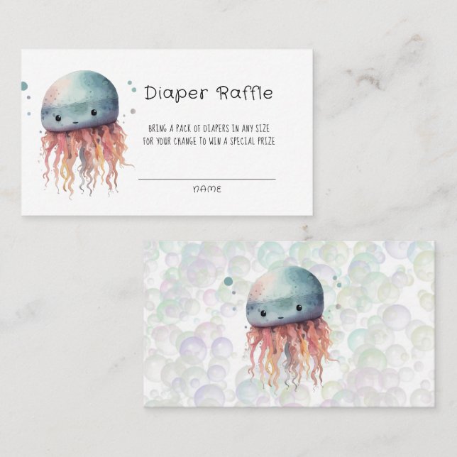 Cute Watercolor Tecknad Jellyfish Diaper Raffle Visitkort (Fram/baksida)