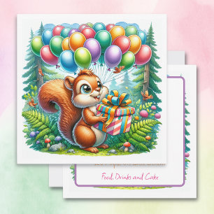 Cute Watercolor Tecknad Squirrel Birthday Inbjudningar