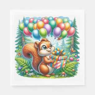 Cute Watercolor Tecknad Squirrel Birthday Pappersservett