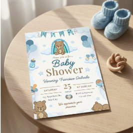 Cute Watercolor Teddy Bear Baby Shower Invitation Inbjudningar
