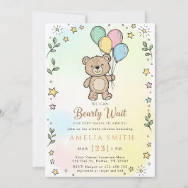 Cute Watercolor Teddy bear Illustration babyshower Inbjudningar
